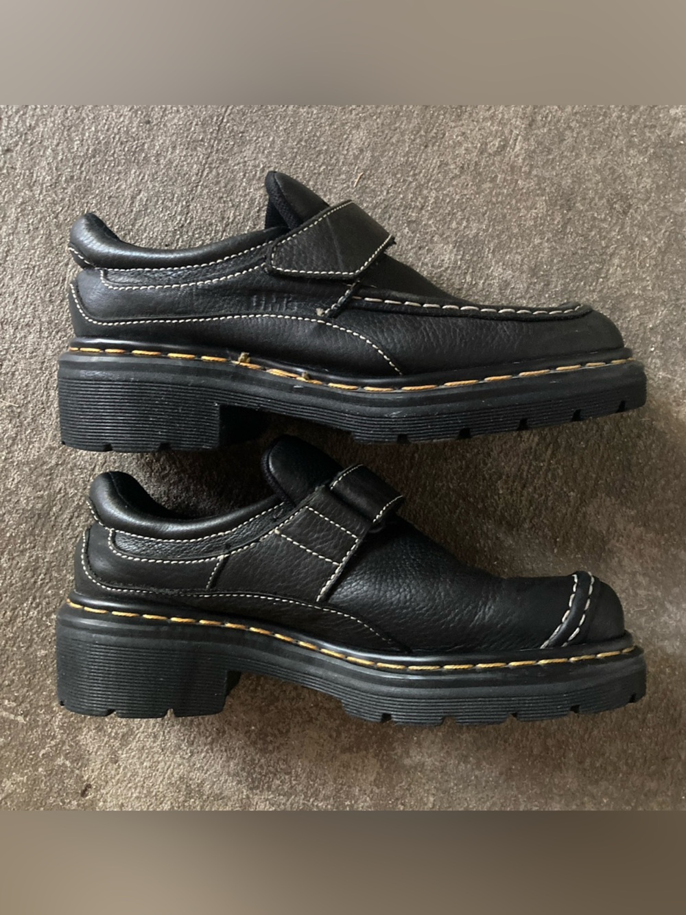Dr. Martens Black Leather Slip-On Loafers with Velcro adjustable Strap 9288